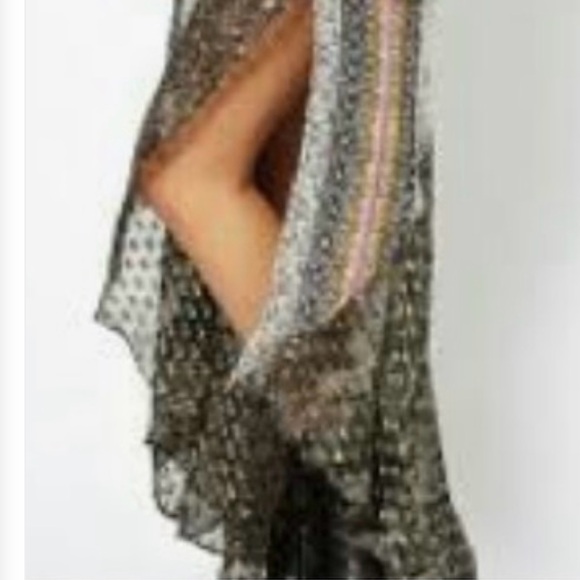 Free People Boho Gypsy Black White Asymmetrical Split Hem Sheer Maxi Skirt 4 XS - Picture 3 of 16